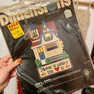 Vintage 80s- 1983 DIMENSIONS “Home is where the heart is” Crewel Needlepoint